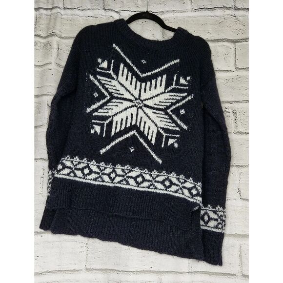 Abercrombie & Fitch Women's Knitted Sweater Black Snowflake Size Large Fuzzy - Picture 1 of 7